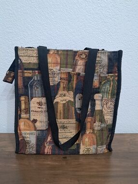 Vintage Alfagear Tapestry Purse Wine Bottle Design Multicolored Grannycore